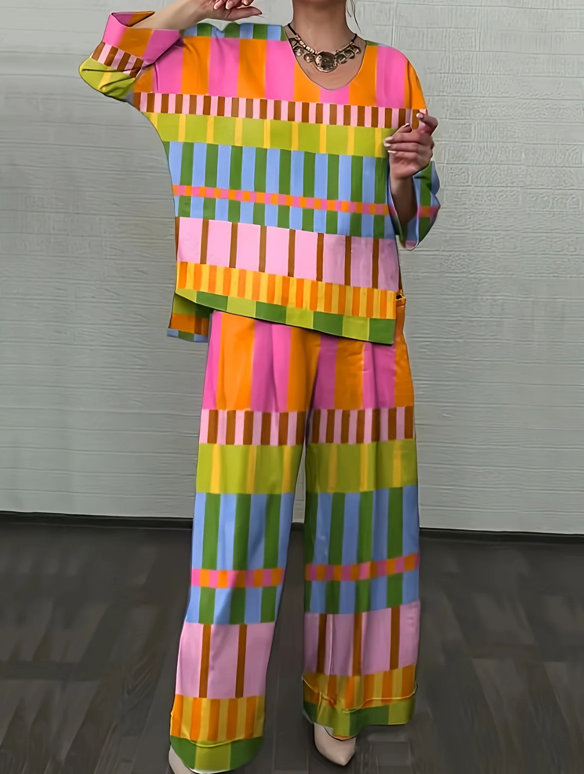 suit set wide leg pants suit colorful plaid color blocking stripes multicolor pattern striped print loose fit casual style vinta
suit set wide leg pants suit colorful plaid color blocking stripes multicolor pattern striped print loose fit casual style vinta