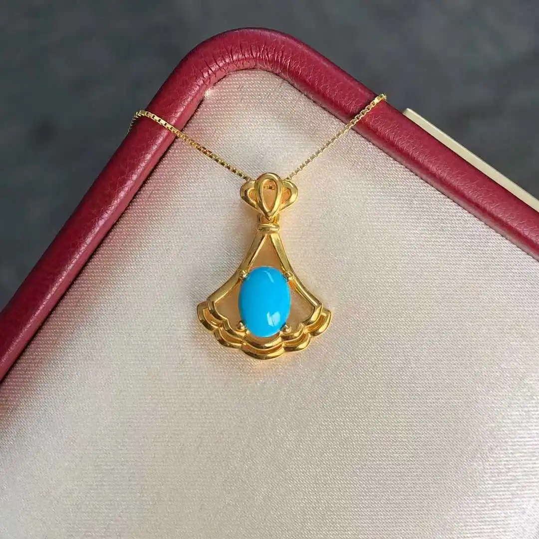 18K Pure Gold Natural Turquoise Pendant 0.93ct Oval Stone Minimalist Fan Shape Necklace Luxury Fashion Jewelry Girlfriend Gifts
18K Pure Gold Natural Turquoise Pendant 0.93ct Oval Stone Minimalist Fan Shape Necklace Luxury Fashion Jewelry Girlfriend Gifts