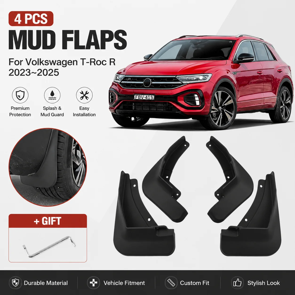 For Volkswagen VW T-Roc R 2023-2025 4pcs Front Rear Mudguards Mud Wheel Protect Fender New Upgrade Mudflap Auto Accessories
For Volkswagen VW T-Roc R 2023-2025 4pcs Front Rear Mudguards Mud Wheel Protect Fender New Upgrade Mudflap Auto Accessories