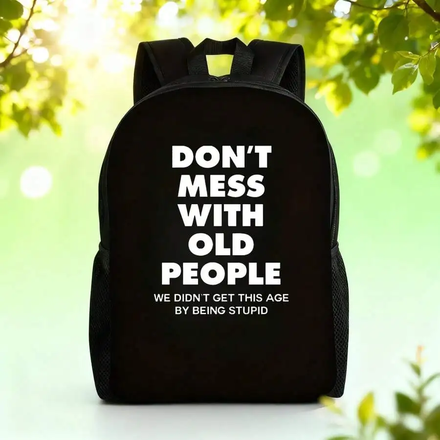 Black Backpack With Bold Slogan Dont Mess With Old People Large Capacity For Travel School Outdoor
Black Backpack With Bold Slogan Dont Mess With Old People Large Capacity For Travel School Outdoor