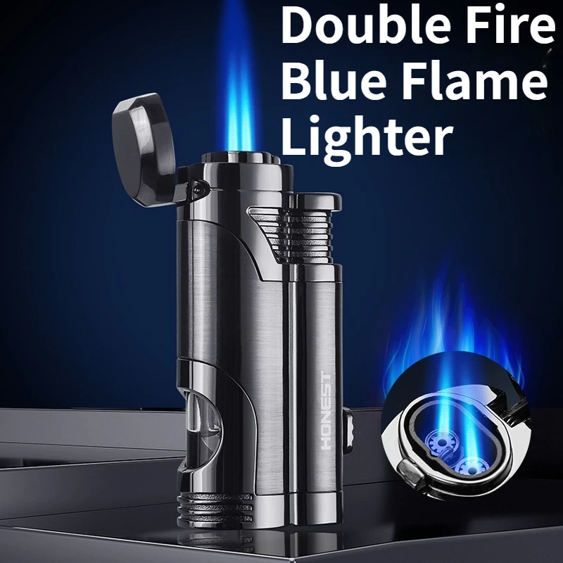 Double Flame Blue Flame Straight Jet Lighter with Independent Visible Transparent Gas Chamber Cigar Lighter with Gift Box
Double Flame Blue Flame Straight Jet Lighter with Independent Visible Transparent Gas Chamber Cigar Lighter with Gift Box