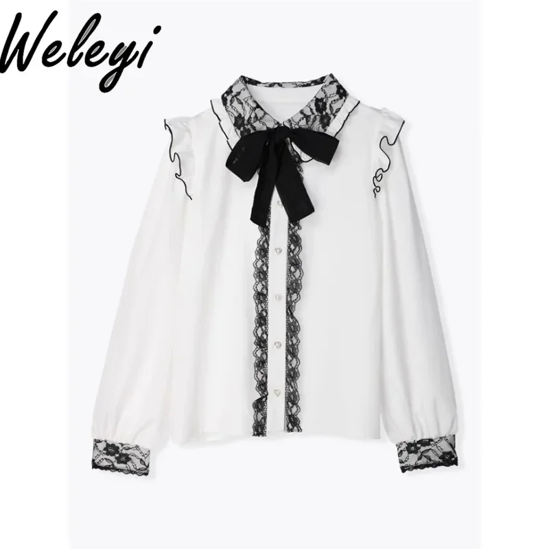 Cute Ladies Lolita Shirt Lace Splicing Bow Doll Camisas E Blusas Japanese Sweet Student Wear Long Sleeve Loose Versatile Poleras
Cute Ladies Lolita Shirt Lace Splicing Bow Doll Camisas E Blusas Japanese Sweet Student Wear Long Sleeve Loose Versatile Poleras