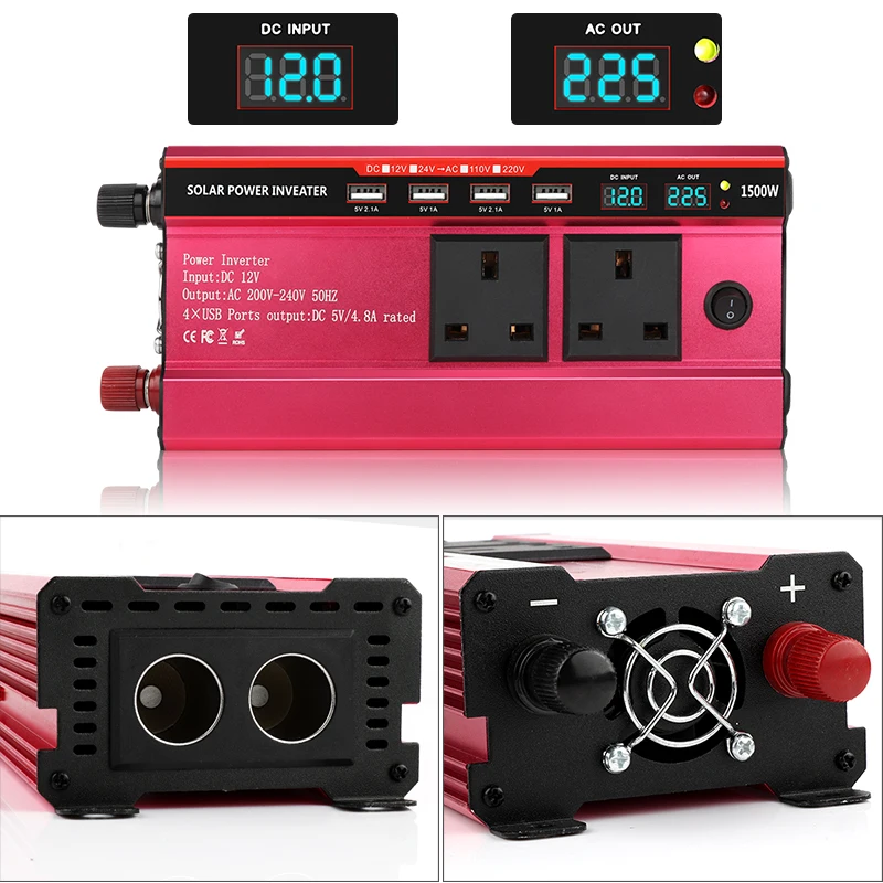 Red Pure Sine Wave Inverter Portable Dc 12V 24V to AC 220V 2000W Solar Car Power Inverter Generator (universal outlet)
Red Pure Sine Wave Inverter Portable Dc 12V 24V to AC 220V 2000W Solar Car Power Inverter Generator (universal outlet)