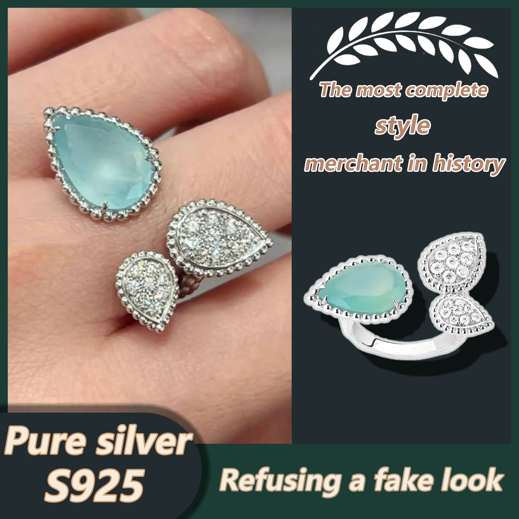 Luxurious diamond studded exquisite temperament ring, pure silver S925 three drop opening ring, Serpent Boh è me series
Luxurious diamond studded exquisite temperament ring, pure silver S925 three drop opening ring, Serpent Boh è me series