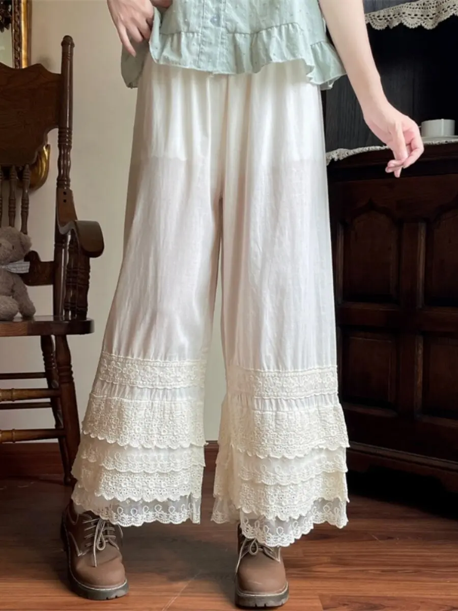 SALIENCY Women White Pants Solid Casual Elastic Waist High Waisted Lace Trim Wide Leg Female Trousers Spring/Summer Clothing
SALIENCY Women White Pants Solid Casual Elastic Waist High Waisted Lace Trim Wide Leg Female Trousers Spring/Summer Clothing