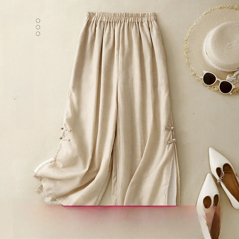 Summer New Cotton Linen Wide Leg Straight Cut Women's Seven-Foot Pants Pure Color Casual High Quality Loose Fit Trousers
Summer New Cotton Linen Wide Leg Straight Cut Women's Seven-Foot Pants Pure Color Casual High Quality Loose Fit Trousers