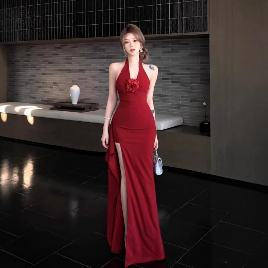 Red Three-dimensional Flower Neck Dress Women's Summer Slim Dress Long Dress Pure Waist Split Hip Skirt
Red Three-dimensional Flower Neck Dress Women's Summer Slim Dress Long Dress Pure Waist Split Hip Skirt