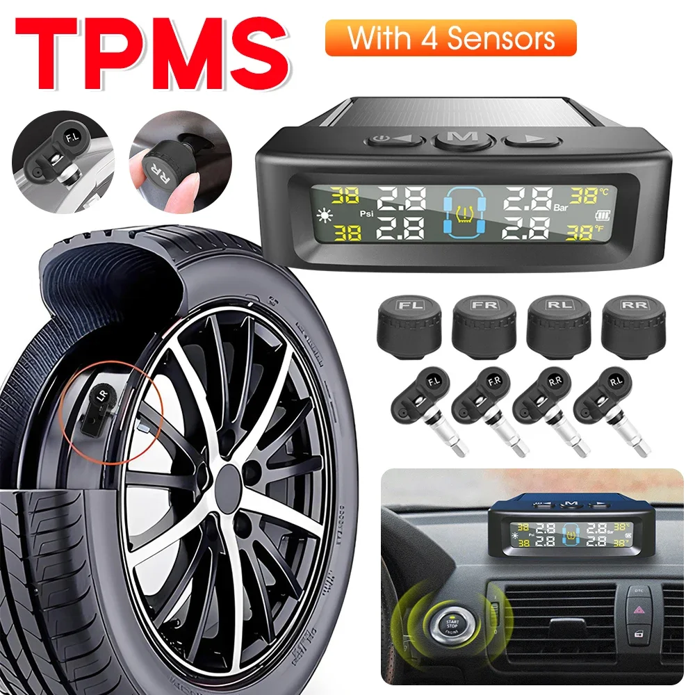 Предупреждение о температуре TPMS, экономия топлива, система контроля давления в шинах, солнечный монитор давления в шинах автомобиля TPMS с 4 внешними датчиками
Предупреждение о температуре TPMS, экономия топлива, система контроля давления в шинах, солнечный монитор давления в шинах автомобиля TPMS с 4 внешними датчиками