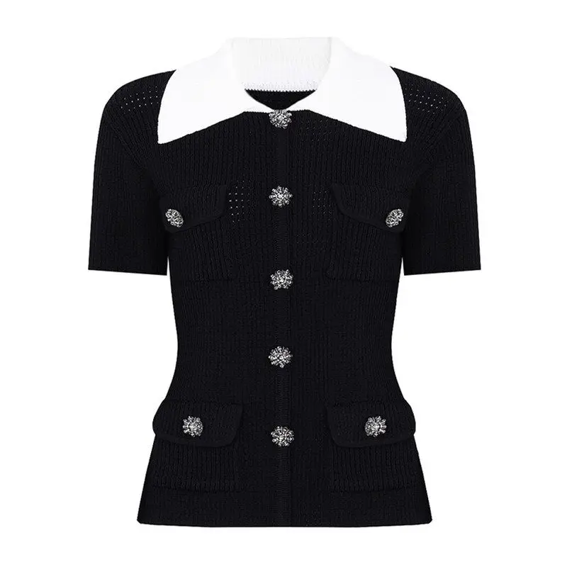 Fashionable Heavy Diamond Button Knitted Hollow Short Sleeve Women's T-Shirt Open Cardigan Summer New Arrival Daily Pure Color
Fashionable Heavy Diamond Button Knitted Hollow Short Sleeve Women's T-Shirt Open Cardigan Summer New Arrival Daily Pure Color