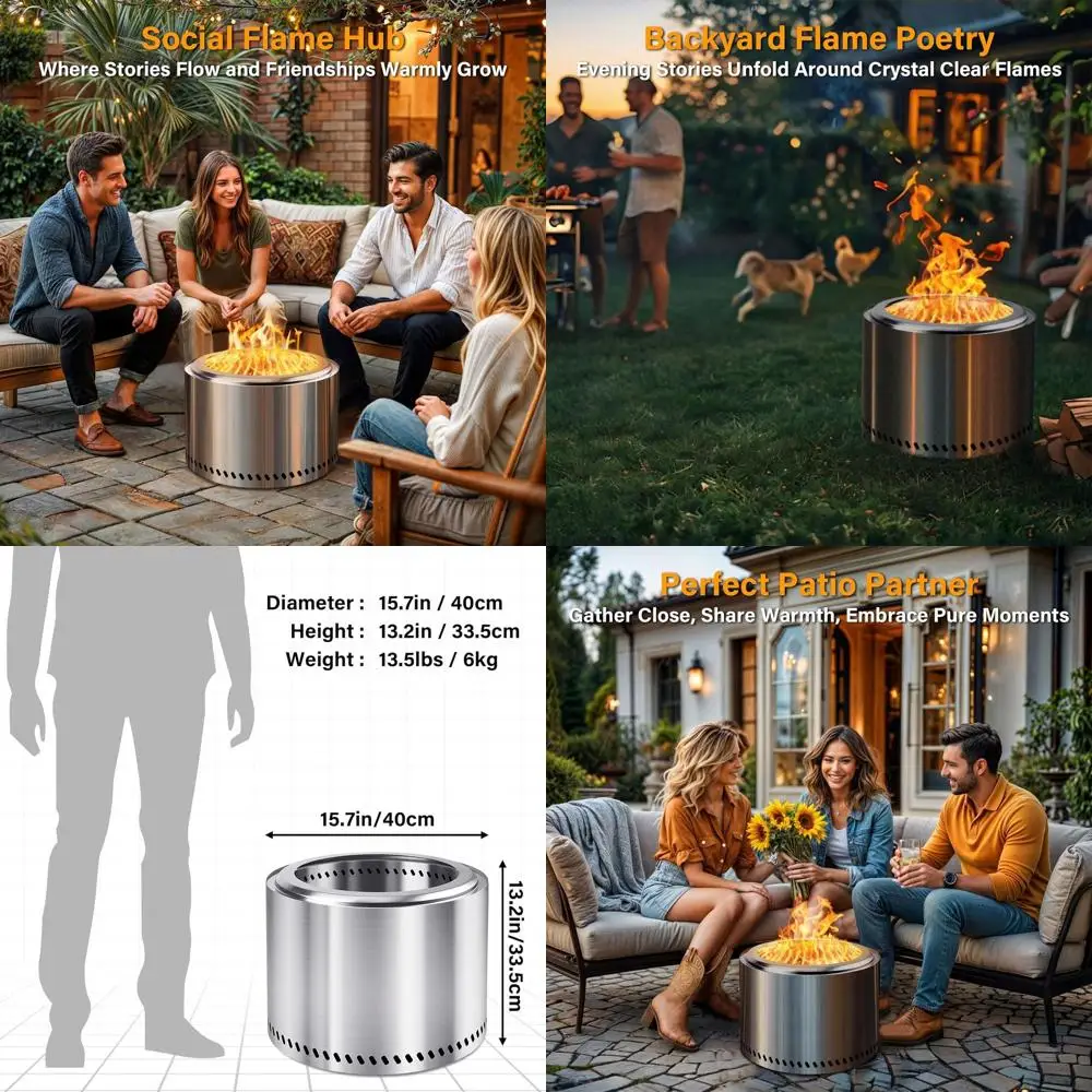 Outdoor Stainless Steel Smokeless Fire Pit, 16 Inch, Perfect for Camping, Backyard, Patio, and Garden Gatherings
Outdoor Stainless Steel Smokeless Fire Pit, 16 Inch, Perfect for Camping, Backyard, Patio, and Garden Gatherings