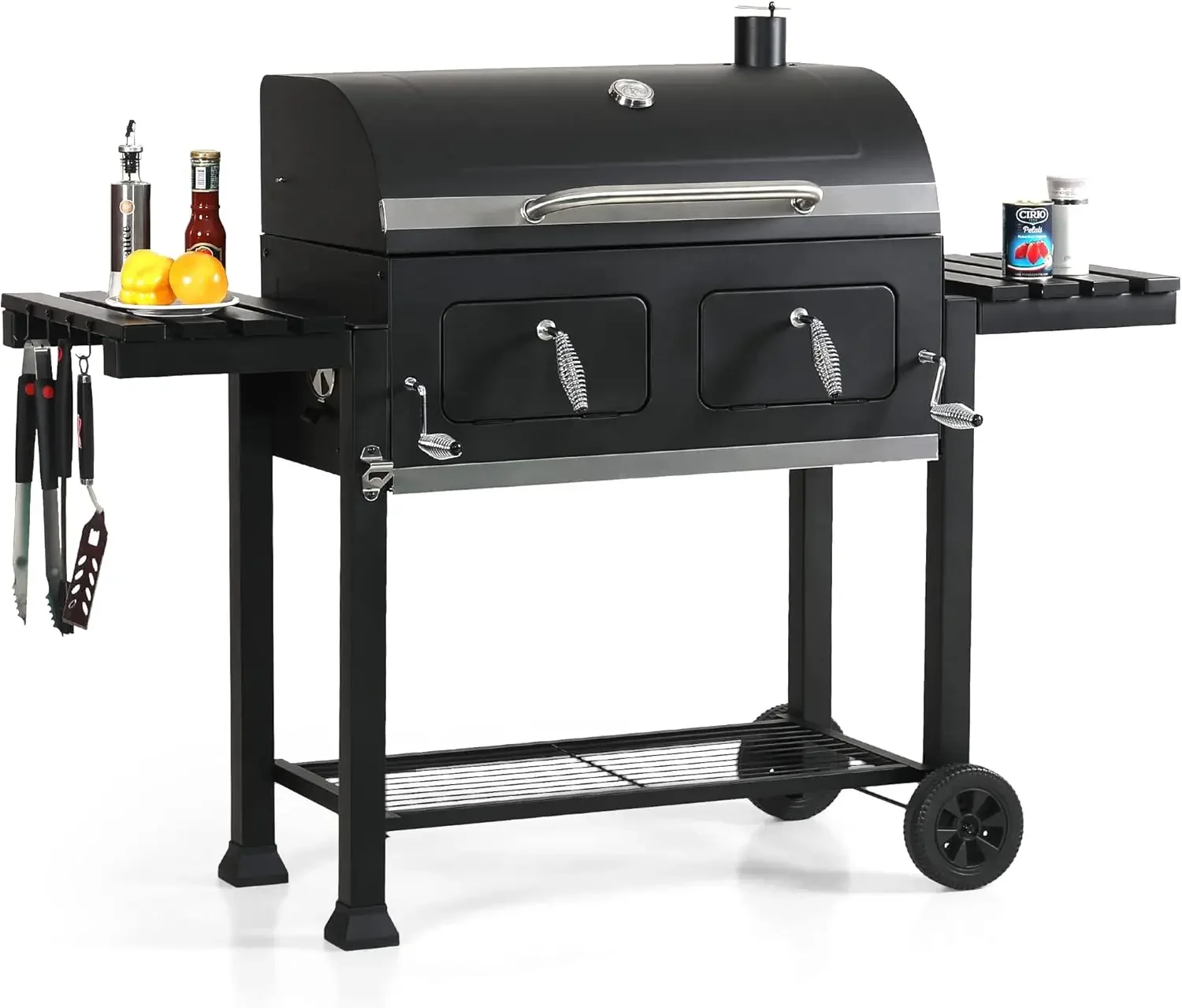 Extra Large Charcoal BBQ Grill with Oversize Cooking Area, with 2 Individual Lifting Charcoal Trays and 2 Foldable Side Tables
Extra Large Charcoal BBQ Grill with Oversize Cooking Area, with 2 Individual Lifting Charcoal Trays and 2 Foldable Side Tables