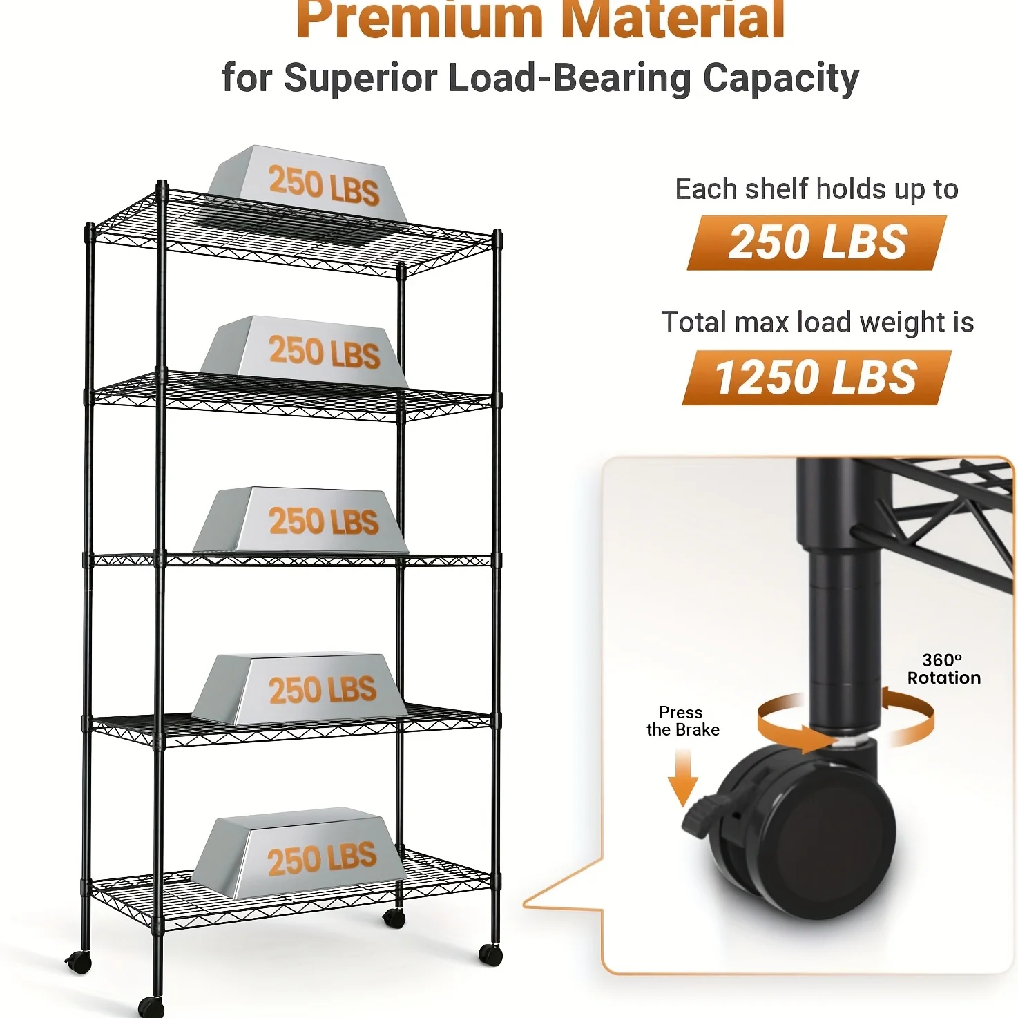 Heavy Duty 5-Shelf Adjustable Steel Wire Storage Rack, 1250lbs Load Capacity 29.92" W x 13.98" D x 62.99" H Perfect for Kitchen
Heavy Duty 5-Shelf Adjustable Steel Wire Storage Rack, 1250lbs Load Capacity 29.92" W x 13.98" D x 62.99" H Perfect for Kitchen