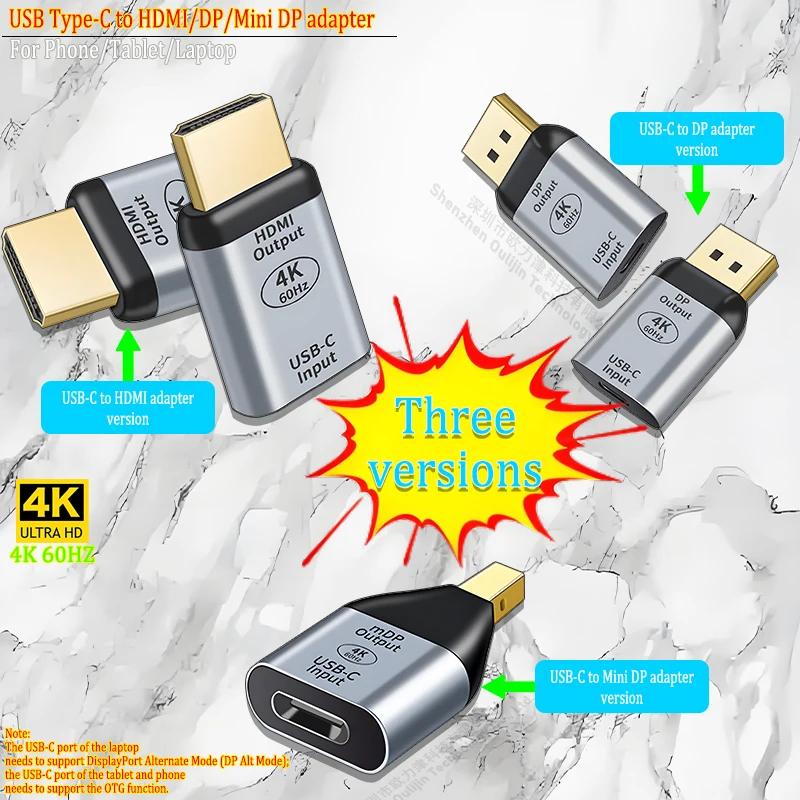 OTG USB-C to HDMI/DP/mini DP Female to Male 4K 60HZ HDMI Adapter USB Type-C Monitor Accessory for MacBook Laptop HDTV Projector
OTG USB-C to HDMI/DP/mini DP Female to Male 4K 60HZ HDMI Adapter USB Type-C Monitor Accessory for MacBook Laptop HDTV Projector
