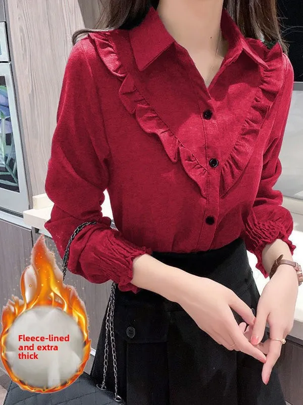 Korean Style Fleece Lined Thick Long Sleeve Women's Shirt Casual Chic Velvet Button up Shirt Regular Fit Pure Color Shirt
Korean Style Fleece Lined Thick Long Sleeve Women's Shirt Casual Chic Velvet Button up Shirt Regular Fit Pure Color Shirt