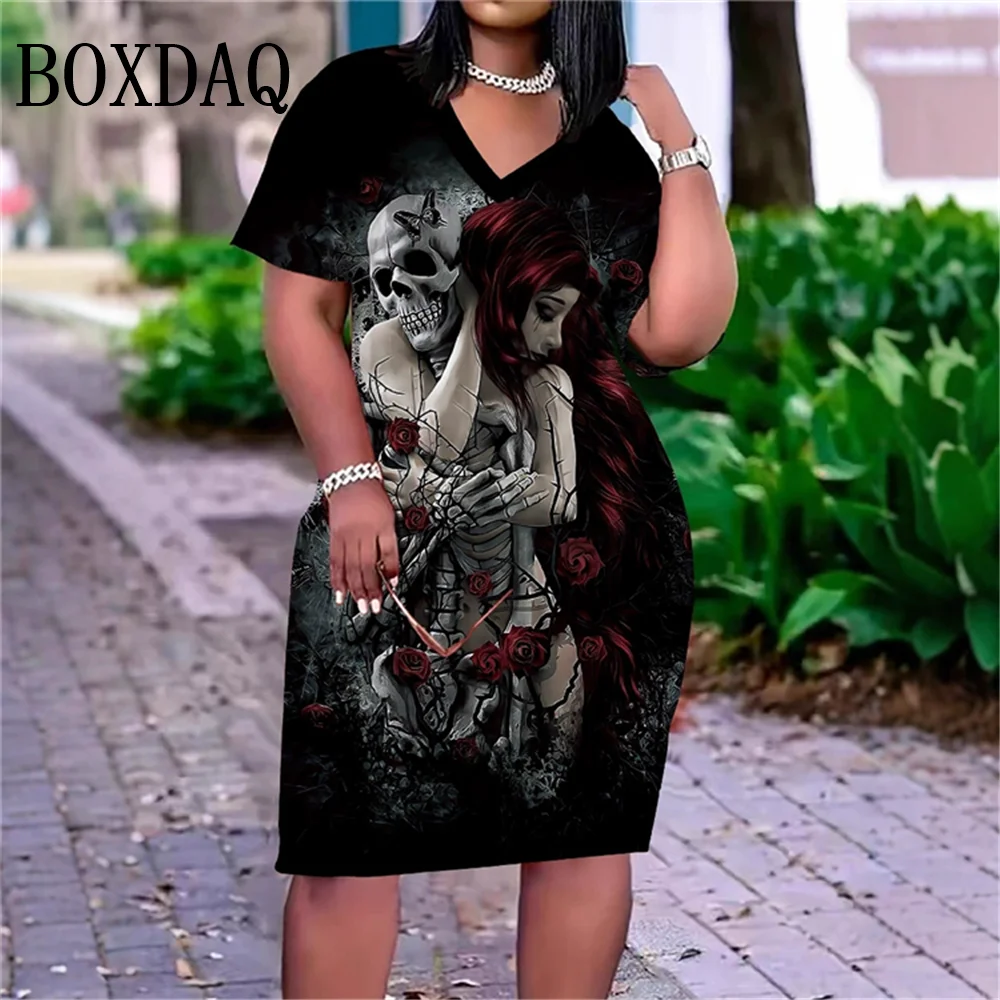 Skull 3D Print Short Sleeve Dresses For Women 2025 Summer Fashion V-Neck Plus Size Loose Dress 6XL Women's Clothing
Skull 3D Print Short Sleeve Dresses For Women 2025 Summer Fashion V-Neck Plus Size Loose Dress 6XL Women's Clothing