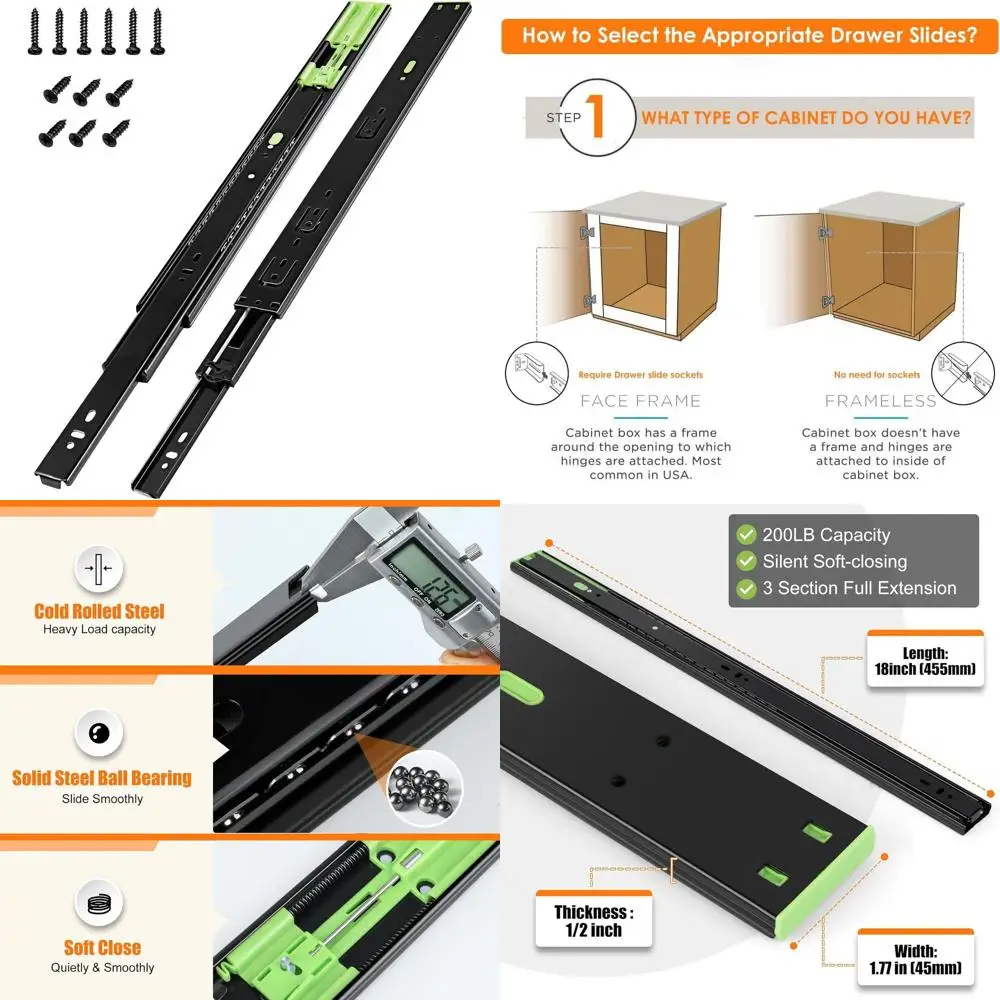 Направляющие для выдвижных ящиков 18 дюймов, усиленные, на шарикоподшипниках, полного выдвижения, нагрузка до 200 фунтов, из холоднокатаной стали, устойчивые к ржавчине
Направляющие для выдвижных ящиков 18 дюймов, усиленные, на шарикоподшипниках, полного выдвижения, нагрузка до 200 фунтов, из холоднокатаной стали, устойчивые к ржавчине