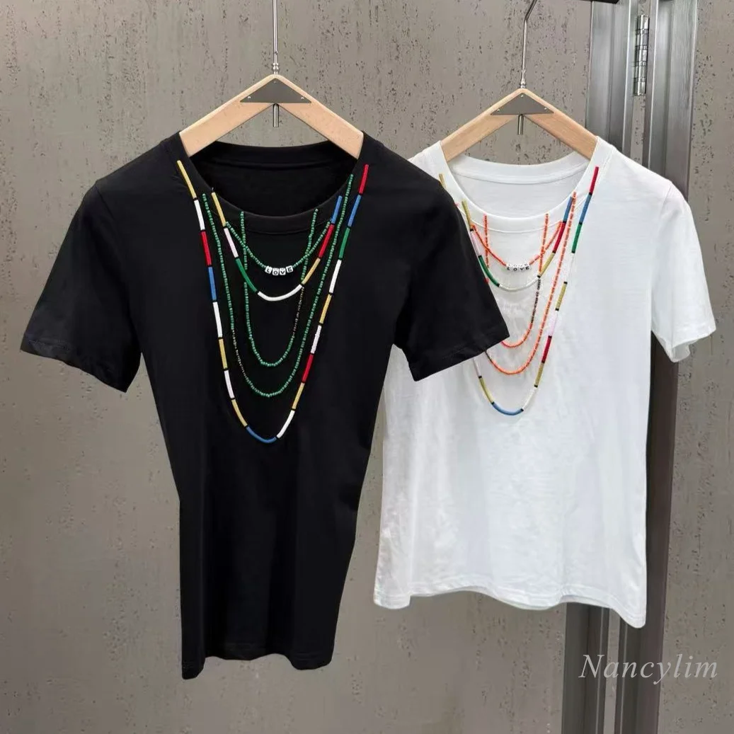2026 Spring/summer Crew Neck Short Sleeve Color Thread Embroidery Beaded Loose Fit Versatile Practical Top T-shirt for Women
2026 Spring/summer Crew Neck Short Sleeve Color Thread Embroidery Beaded Loose Fit Versatile Practical Top T-shirt for Women