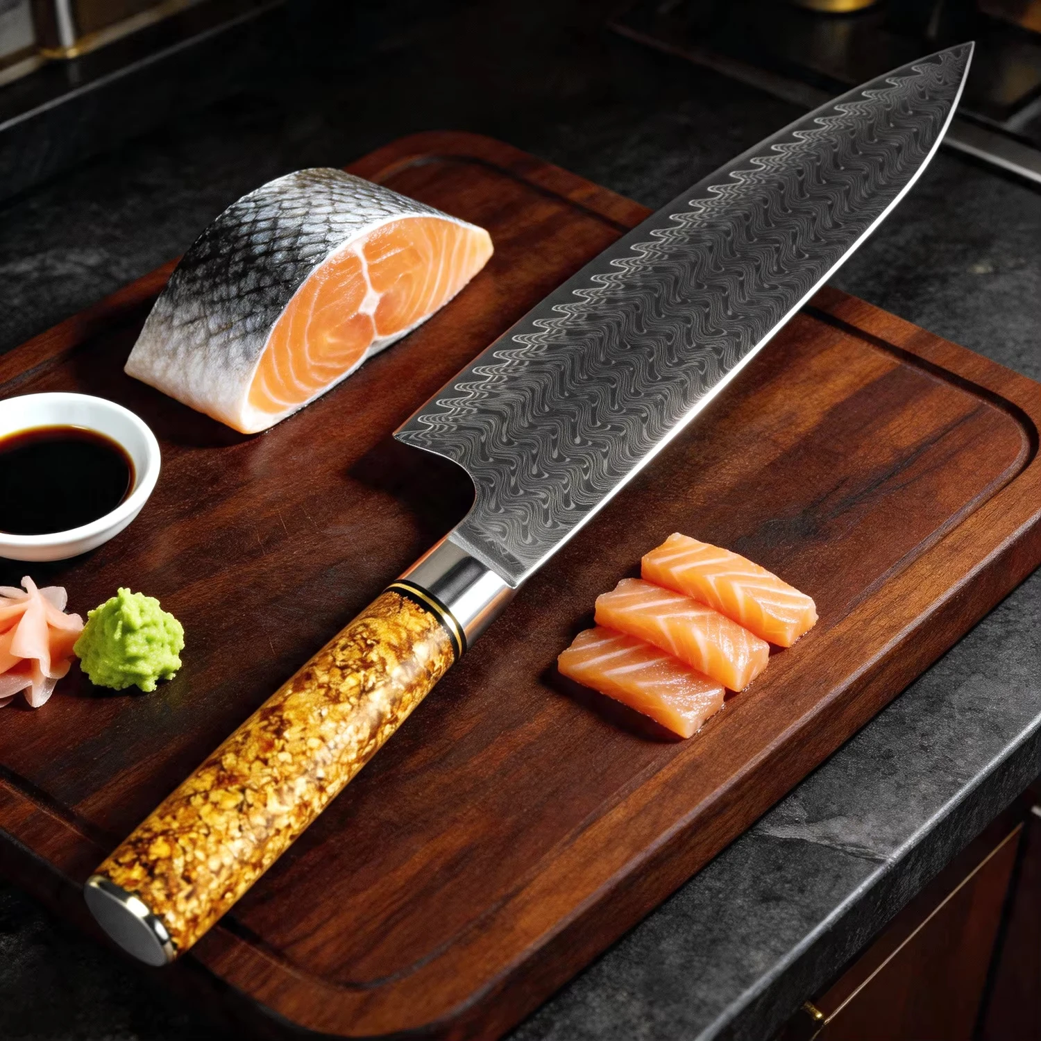 XITUO Professional Chef Knife 67-layer Damascus steel Multipurpose Kitchen Knife for Slicing Dicing & Resin and gold leaf handle
XITUO Professional Chef Knife 67-layer Damascus steel Multipurpose Kitchen Knife for Slicing Dicing & Resin and gold leaf handle