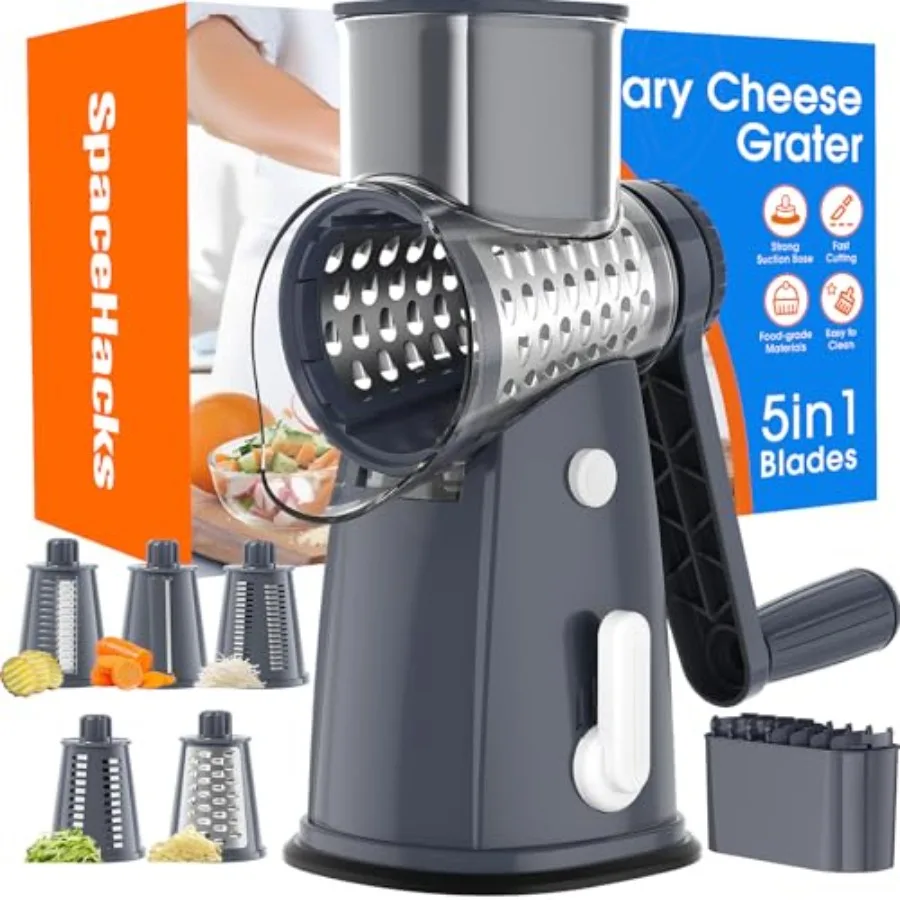 Rotary Cheese Grater Hand Crank with 5 Interchangeable Blades, Vegetable Slicer Chopper for Fruit Vegetable Nuts, Mandoline Sli
Rotary Cheese Grater Hand Crank with 5 Interchangeable Blades, Vegetable Slicer Chopper for Fruit Vegetable Nuts, Mandoline Sli
