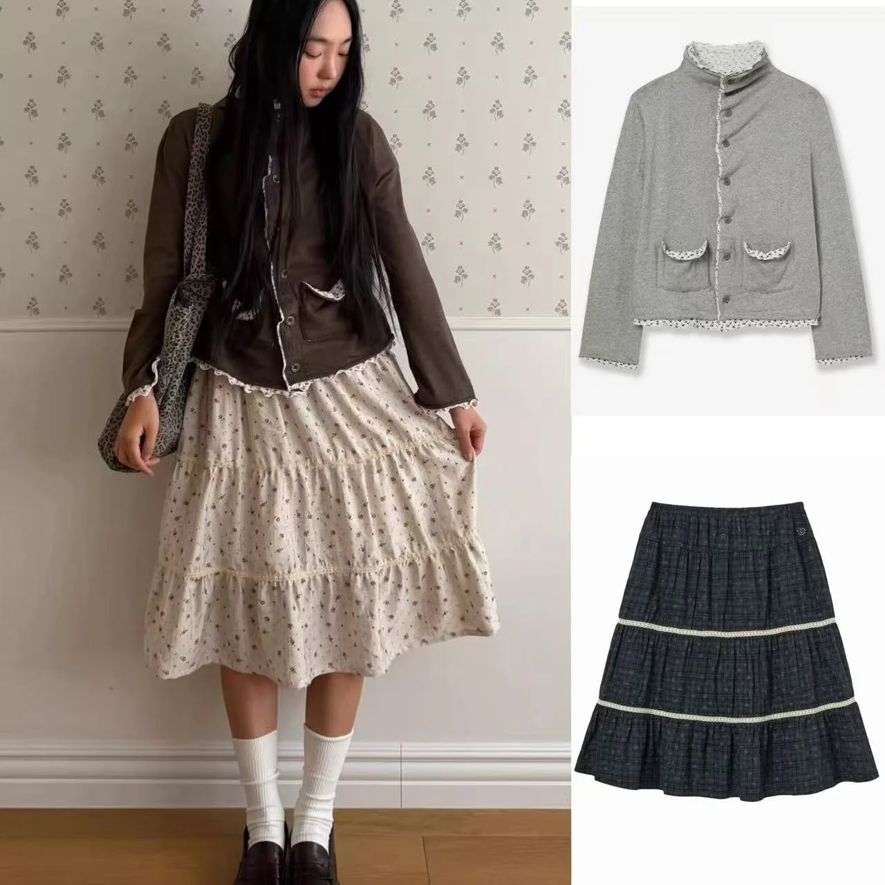 Retro Floral Patchwork Color Block Long Sleeve Collared Open Cardigan Top Elastic Waist Cake Skirt Set Women's Fashion Summer...
Retro Floral Patchwork Color Block Long Sleeve Collared Open Cardigan Top Elastic Waist Cake Skirt Set Women's Fashion Summer...