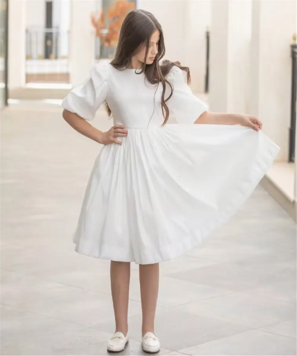 Customized Elegant Satin Flower Girl Wedding Dress Half Sleeve with Bow Girls Birthday Party Prom Gown First Communion Dress
Customized Elegant Satin Flower Girl Wedding Dress Half Sleeve with Bow Girls Birthday Party Prom Gown First Communion Dress