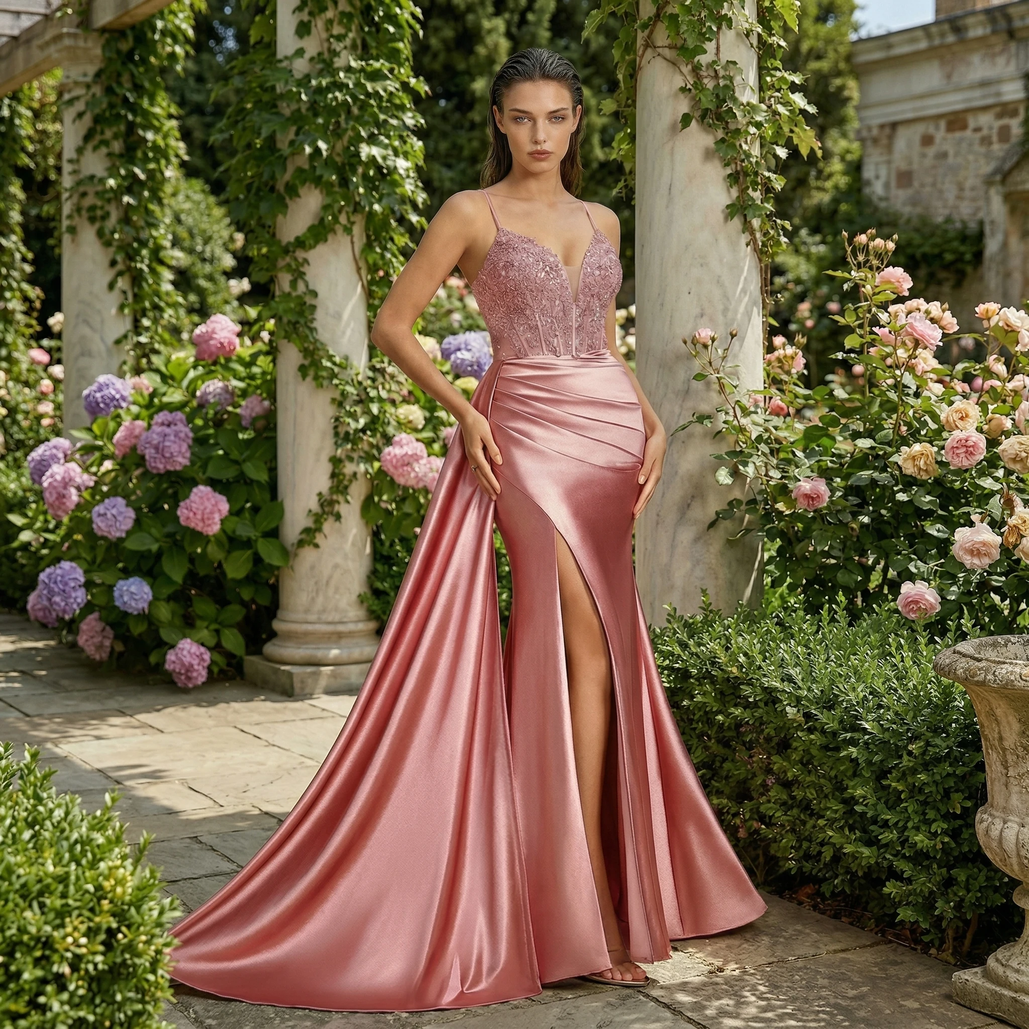 Gardenwed Women's Satin Spaghetti Strap Sequin Prom Dress Bodice High-Slit Mermaid Formal Evening Party Gown
Gardenwed Women's Satin Spaghetti Strap Sequin Prom Dress Bodice High-Slit Mermaid Formal Evening Party Gown