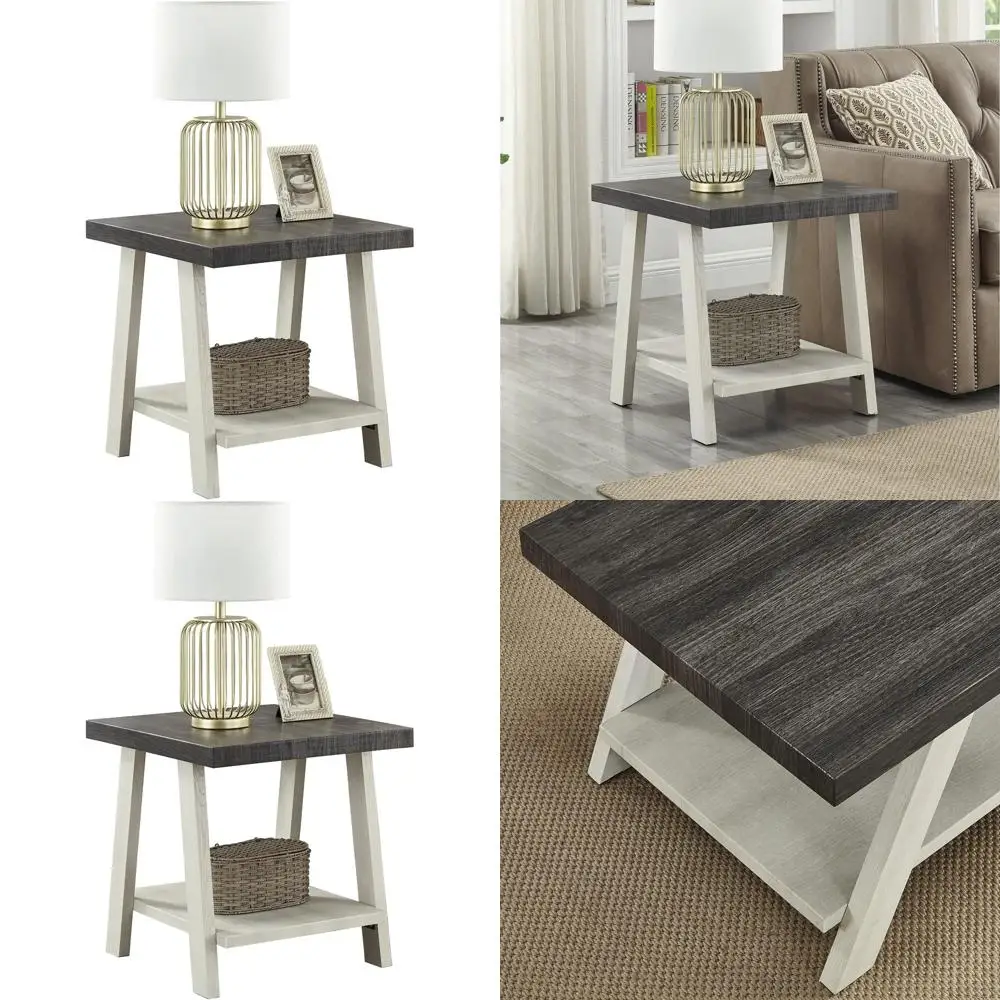 Weathered Charcoal and Beige Wooden End Table with Contemporary Shelf
Weathered Charcoal and Beige Wooden End Table with Contemporary Shelf