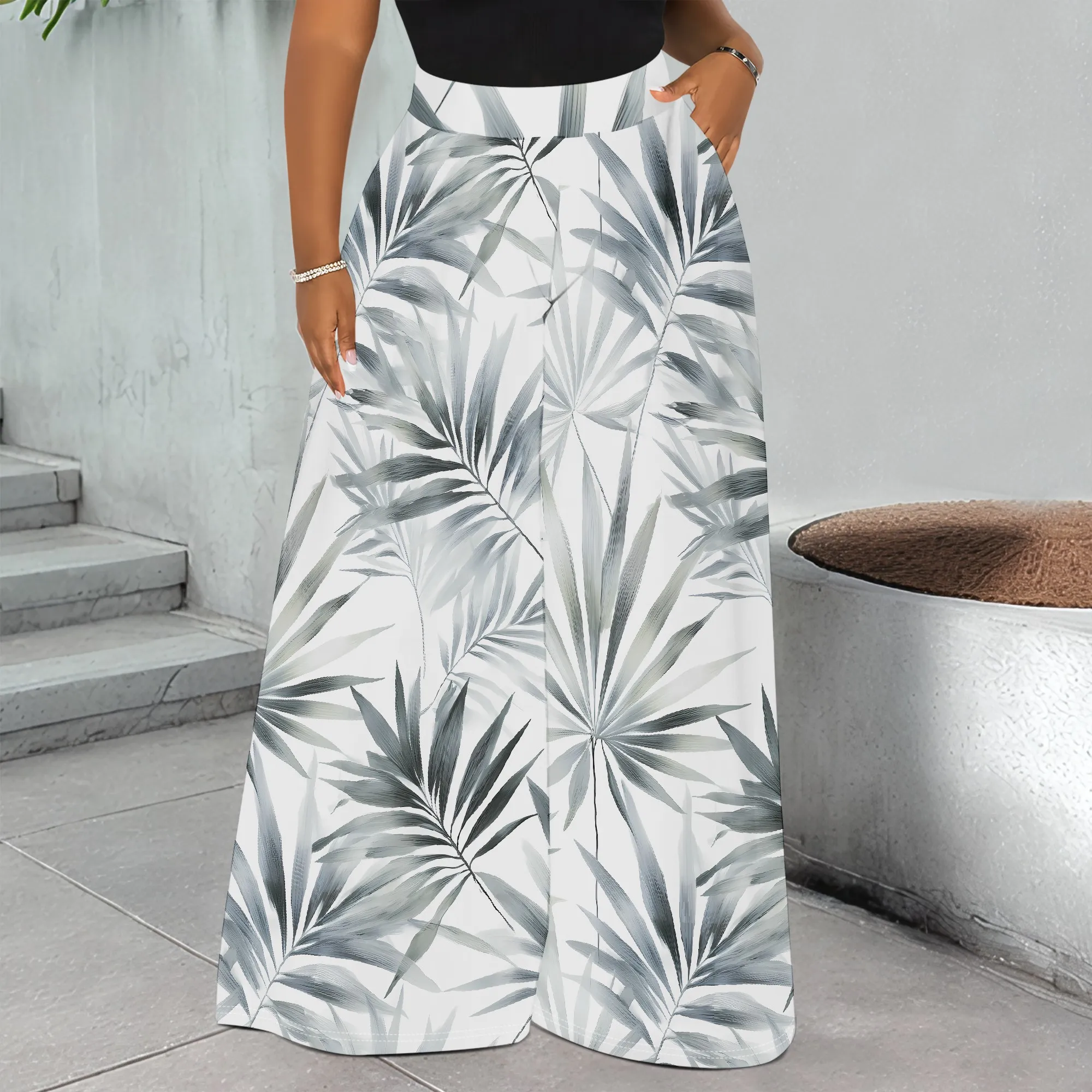 Tropical Palm Print Wide Leg Pants, High Waist Palazzo Trousers, Summer Beach Vacation Wear, Casual Loose Fit for Women, S-3XL
Tropical Palm Print Wide Leg Pants, High Waist Palazzo Trousers, Summer Beach Vacation Wear, Casual Loose Fit for Women, S-3XL