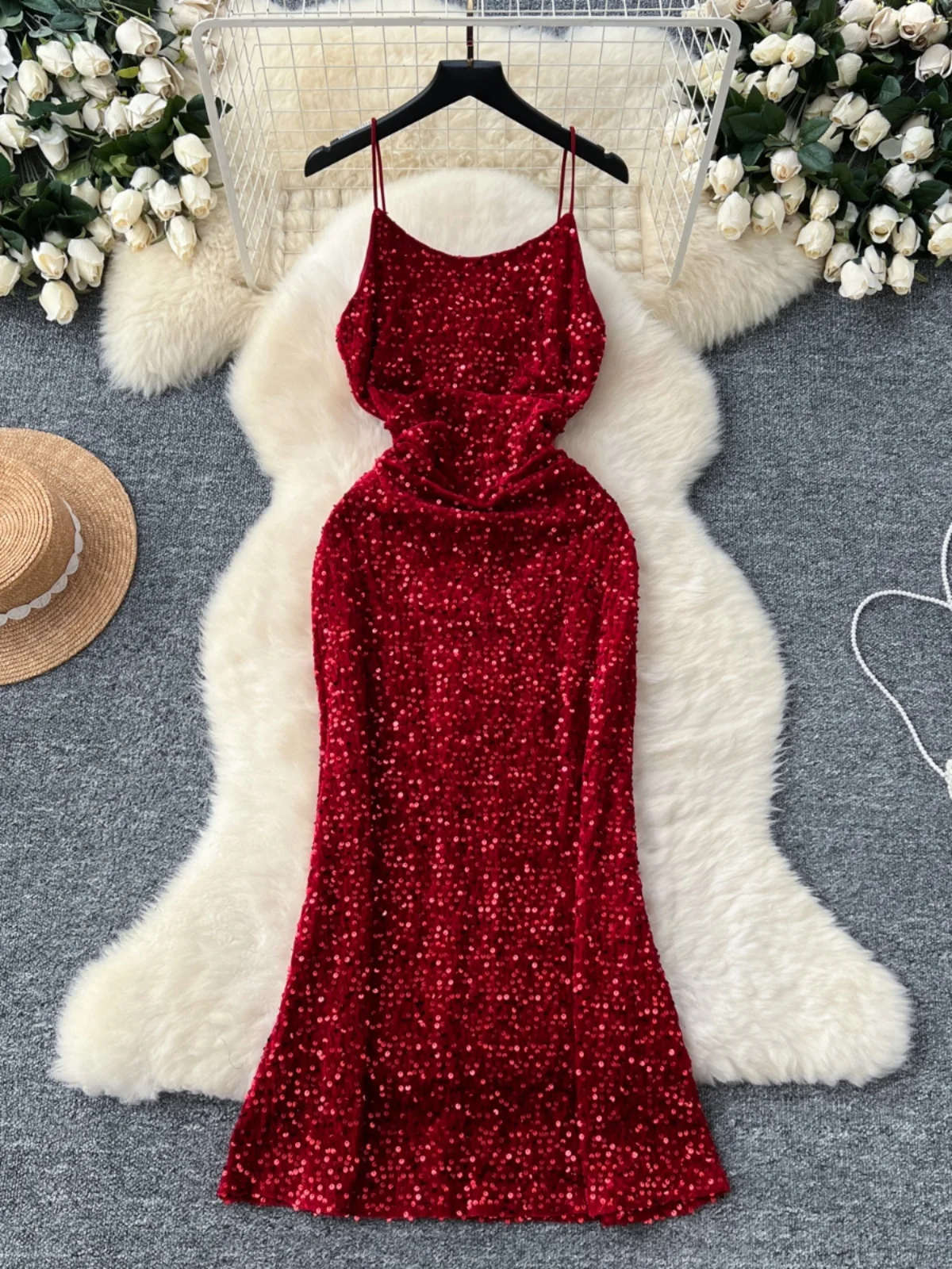 Shiny Sequin Women's Evening Gown Halter Neck Slimming Wrap Dress Korean Style A-Line Midi Skirt No Sleeve Autumn New Arrivals
Shiny Sequin Women's Evening Gown Halter Neck Slimming Wrap Dress Korean Style A-Line Midi Skirt No Sleeve Autumn New Arrivals