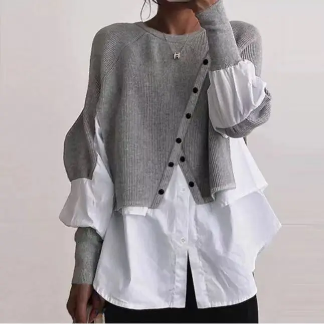 Sli Knitted Long Sve round Ne Sweater Trendy Patchwork Fake Two-Piece Autumn Winter New Arrival Women's Faion Top
Sli Knitted Long Sve round Ne Sweater Trendy Patchwork Fake Two-Piece Autumn Winter New Arrival Women's Faion Top