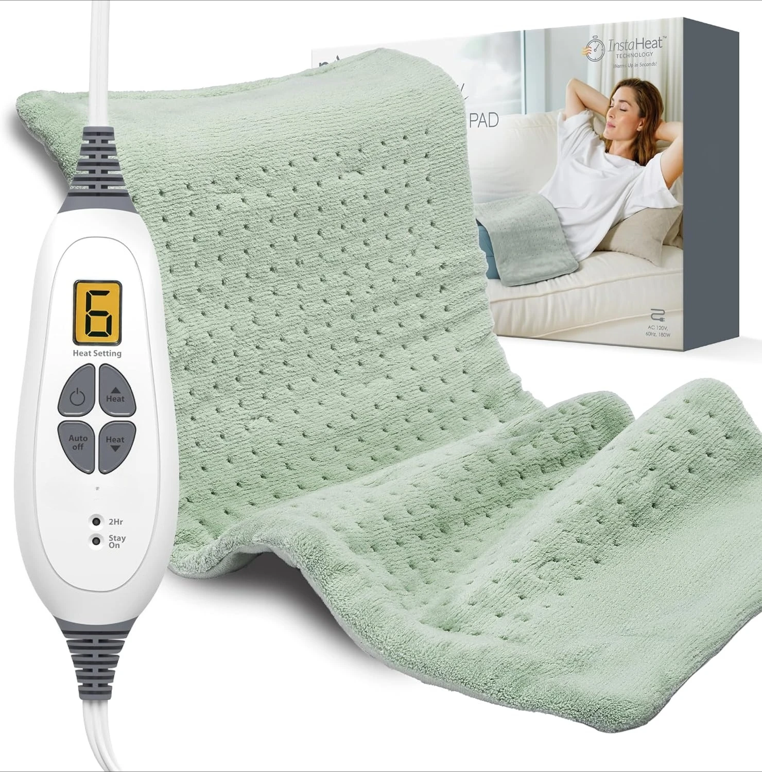 XL Heating Pad 12x24, 6 Heat Settings FSA HSA Eligible, Soft Wash Fabric Auto Off Moist Heat Zen Green
XL Heating Pad 12x24, 6 Heat Settings FSA HSA Eligible, Soft Wash Fabric Auto Off Moist Heat Zen Green