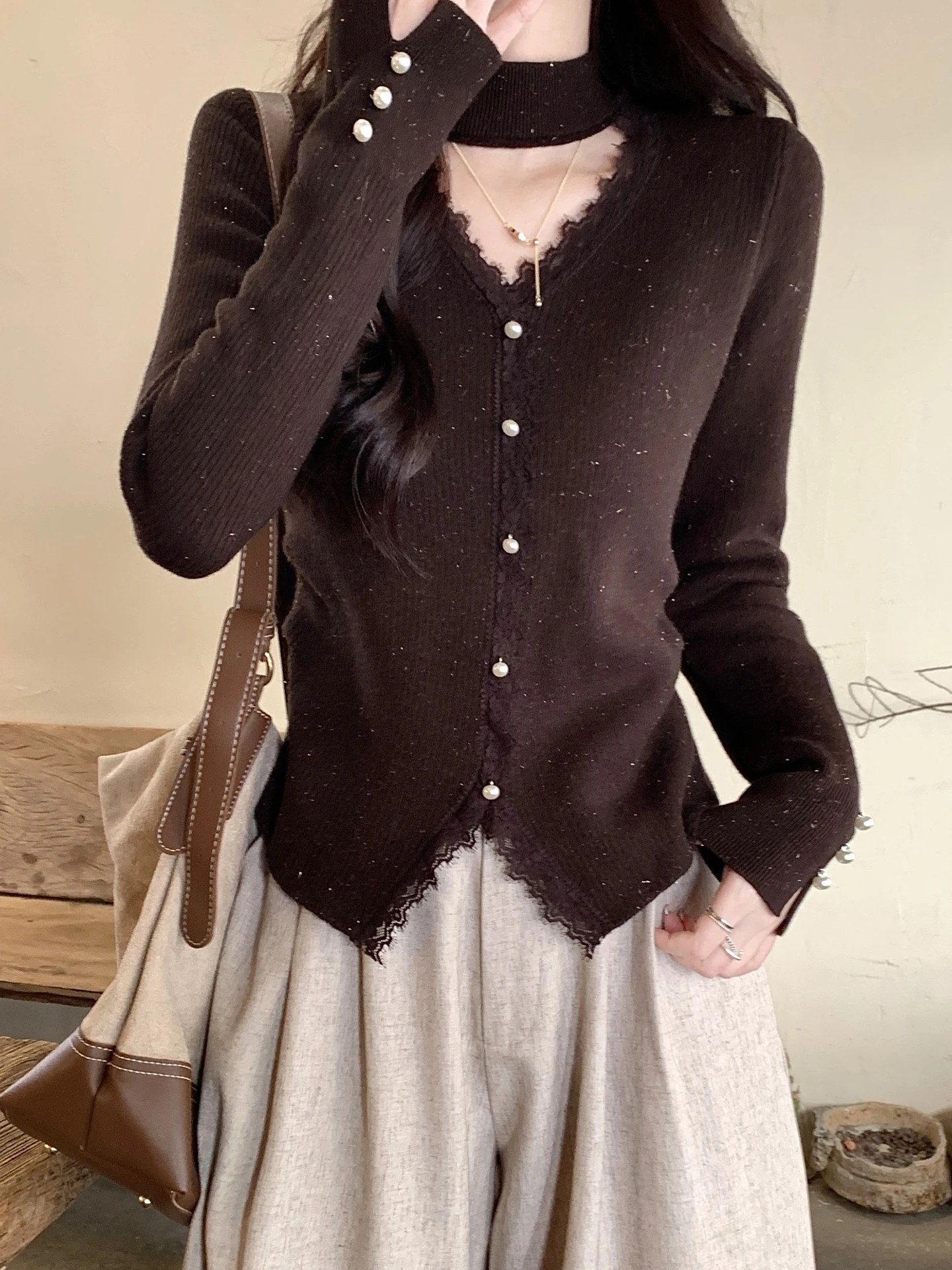 Ele Lace Trim Knitted Fce Lined V-Ne Women's Sweater Winter Warm Ne Hanging Top Sve Long Regular Fit Sle
Ele Lace Trim Knitted Fce Lined V-Ne Women's Sweater Winter Warm Ne Hanging Top Sve Long Regular Fit Sle