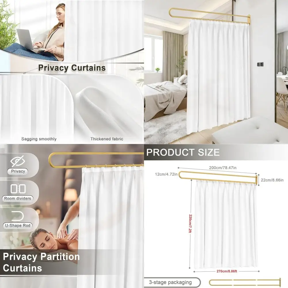 White U-Shape Metal Mounted Privacy Curtains with Gold Rod for Medical, Salon, and Bedroom Use (6.56ft)
White U-Shape Metal Mounted Privacy Curtains with Gold Rod for Medical, Salon, and Bedroom Use (6.56ft)