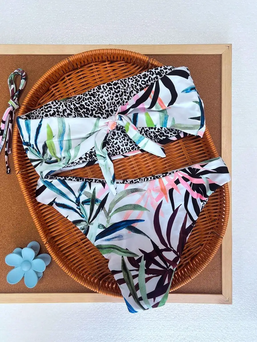 Tropical Print Bandeau Cheeky Bikini Set Summer Beach Swimwear
Tropical Print Bandeau Cheeky Bikini Set Summer Beach Swimwear