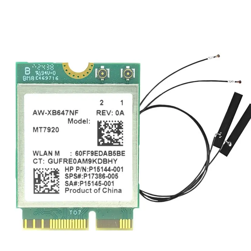 A23F-MT7920 WIFI6 Card 1800Mbps Bluetooth5.2 2.4G/5.8G AX1800 M.2 NGFF Wireless Wifi Adapter Card For Win10/Win11
A23F-MT7920 WIFI6 Card 1800Mbps Bluetooth5.2 2.4G/5.8G AX1800 M.2 NGFF Wireless Wifi Adapter Card For Win10/Win11