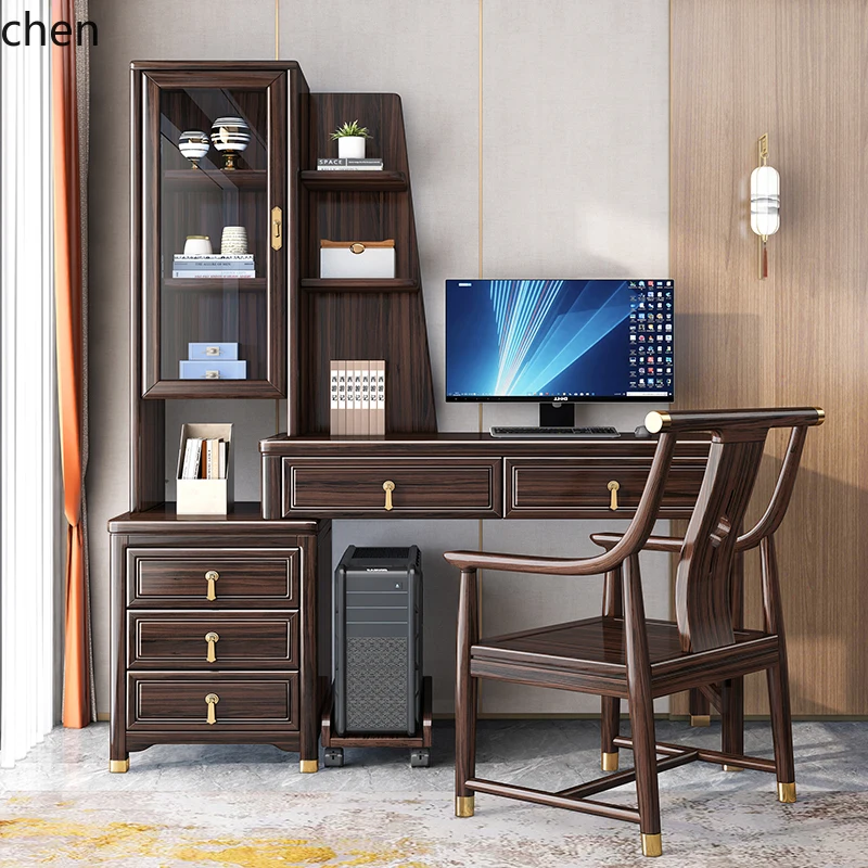 HYS new Chinese ebony solid wood desk bookshelf combination light luxury bedroom writing desk office computer desk
HYS new Chinese ebony solid wood desk bookshelf combination light luxury bedroom writing desk office computer desk