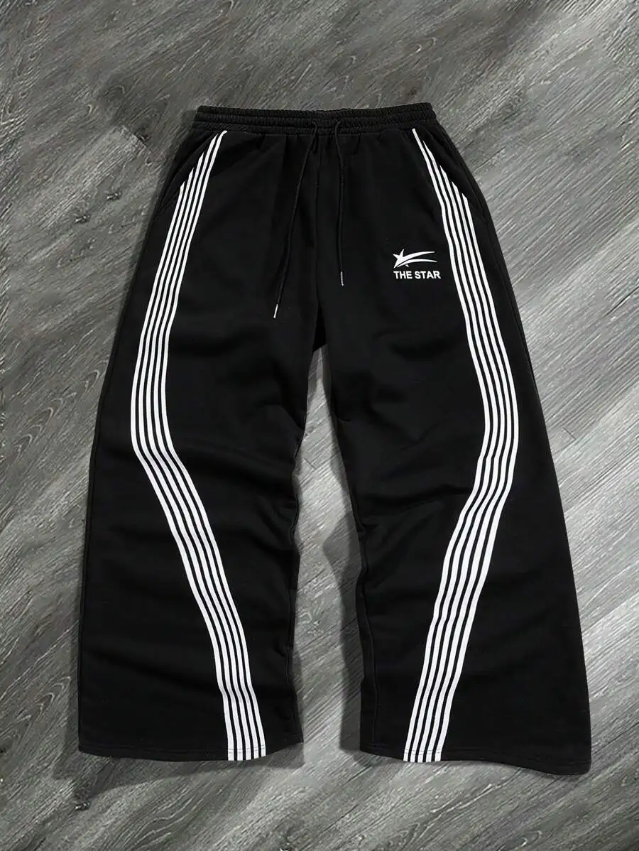 Loose Mens Drawstring Waist Sweatpants With White Stripes
Loose Mens Drawstring Waist Sweatpants With White Stripes