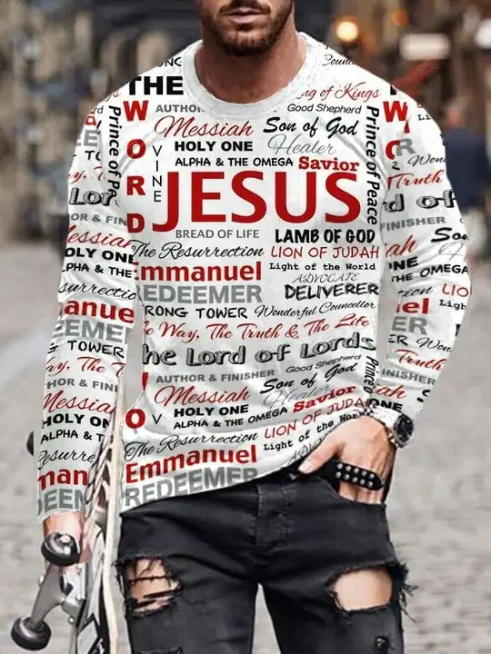 2024 New Summer Letter JESUS Printing 3D Graphic Men's T-shirts Fashion Street Round neck Long sleeved Casual Tops Tees Clothing
2024 New Summer Letter JESUS Printing 3D Graphic Men's T-shirts Fashion Street Round neck Long sleeved Casual Tops Tees Clothing
