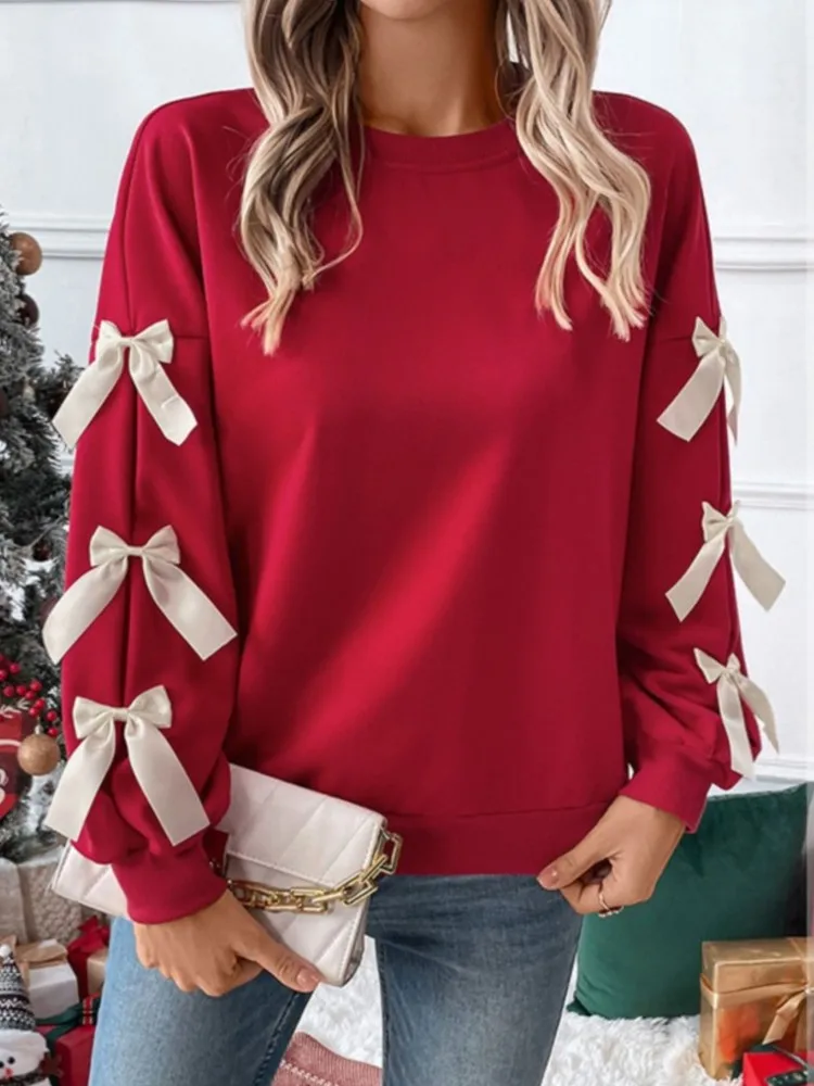 Christmas Women's Tops Long Sleeve Bow Solid O Neck 2025 Autumn Ropa De Mujer Pullover For Women Casual Loose Tops Sweatshirt
Christmas Women's Tops Long Sleeve Bow Solid O Neck 2025 Autumn Ropa De Mujer Pullover For Women Casual Loose Tops Sweatshirt