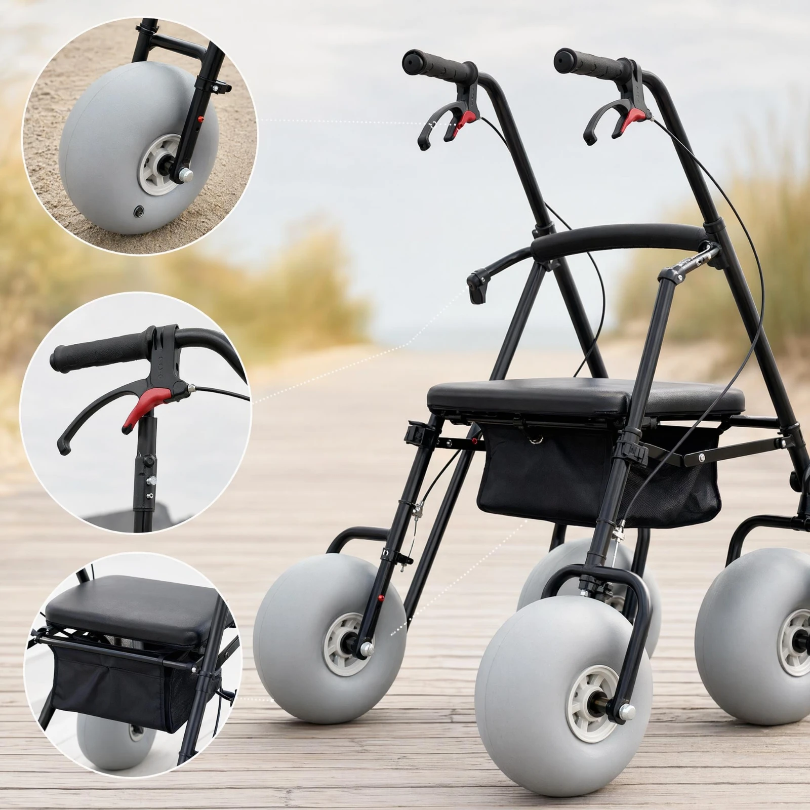 Sand Stroller Stable All-Terrain Rollator Rollator Mobility Aid with Seat Heavy Duty Mobility Aid Sturdy for Seniors, Outdoor
Sand Stroller Stable All-Terrain Rollator Rollator Mobility Aid with Seat Heavy Duty Mobility Aid Sturdy for Seniors, Outdoor