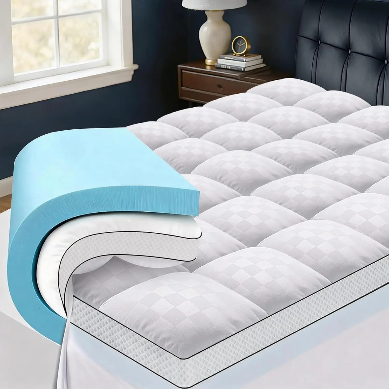 Наматрасник Queen Size с двойным слоем из пены с эффектом памяти 4 дюйма, с гелем и эффектом Pillow Top, средней жесткости, для снятия боли в спине, белый
Наматрасник Queen Size с двойным слоем из пены с эффектом памяти 4 дюйма, с гелем и эффектом Pillow Top, средней жесткости, для снятия боли в спине, белый