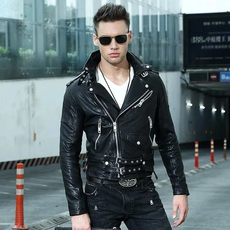 Black Autumn Leather Jacket Men Punk Style Plus Size 4XL Genuine Natural Sheepskin Diagonal Zipper Short Leather Coat
Black Autumn Leather Jacket Men Punk Style Plus Size 4XL Genuine Natural Sheepskin Diagonal Zipper Short Leather Coat