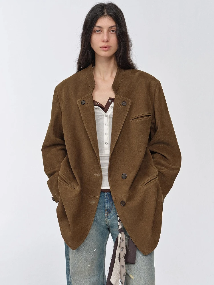 Mid-length Genuine Leather Blazer Jackets for Women High-end Simple Stand Collar Deer Texture Natural Real Goatskin Leather Coat
Mid-length Genuine Leather Blazer Jackets for Women High-end Simple Stand Collar Deer Texture Natural Real Goatskin Leather Coat