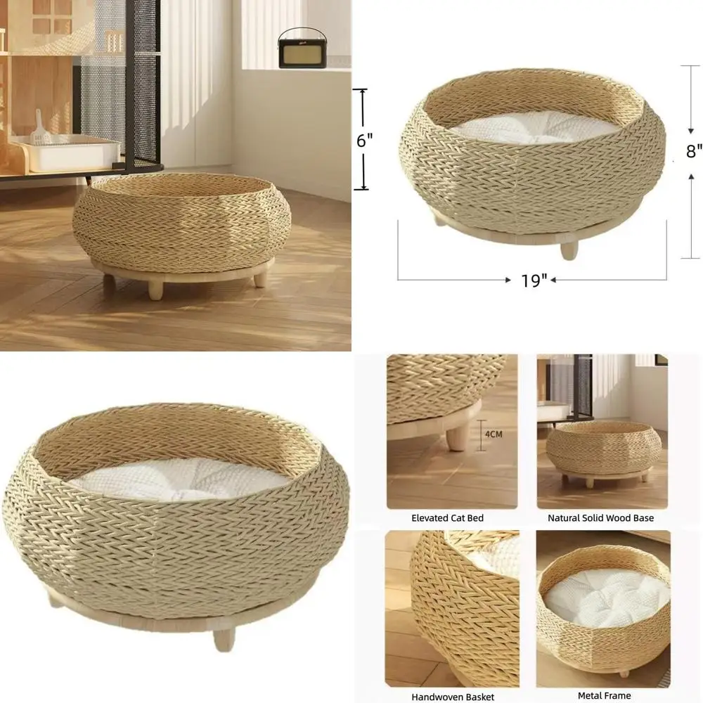 Large Handcrafted Rattan Pet Bed with Elevated Wooden Base and Cozy Cushion for Cats and Dogs
Large Handcrafted Rattan Pet Bed with Elevated Wooden Base and Cozy Cushion for Cats and Dogs