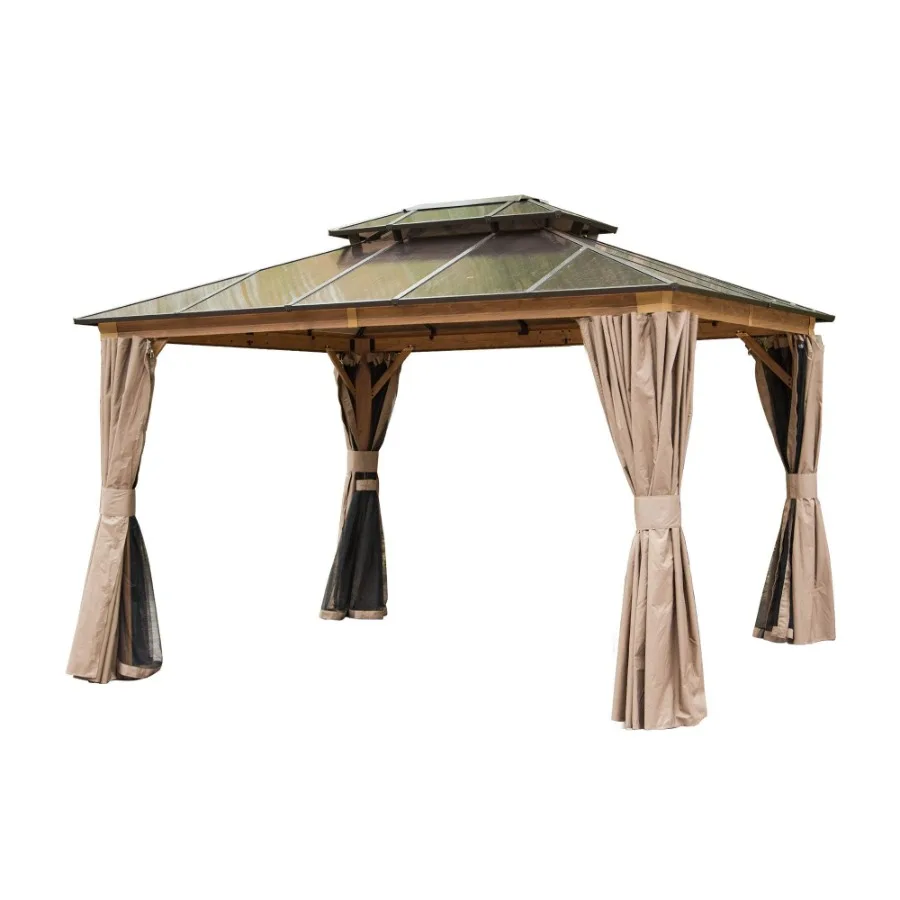 10'x12' Hardtop Gazebo Permanent Outdoor Gazebo with Polycarbonate Double Roof Aluminum Gazebo Pavilion with Curtain and Net fo
10'x12' Hardtop Gazebo Permanent Outdoor Gazebo with Polycarbonate Double Roof Aluminum Gazebo Pavilion with Curtain and Net fo