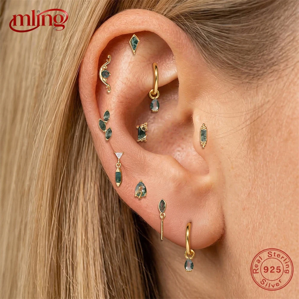 MLING 1PC 925 Sterling Silver Natural Moss Agate Flat Back Cartilage Piercing Earring For Women Helix Tragus Lobe Stacking Stud
MLING 1PC 925 Sterling Silver Natural Moss Agate Flat Back Cartilage Piercing Earring For Women Helix Tragus Lobe Stacking Stud