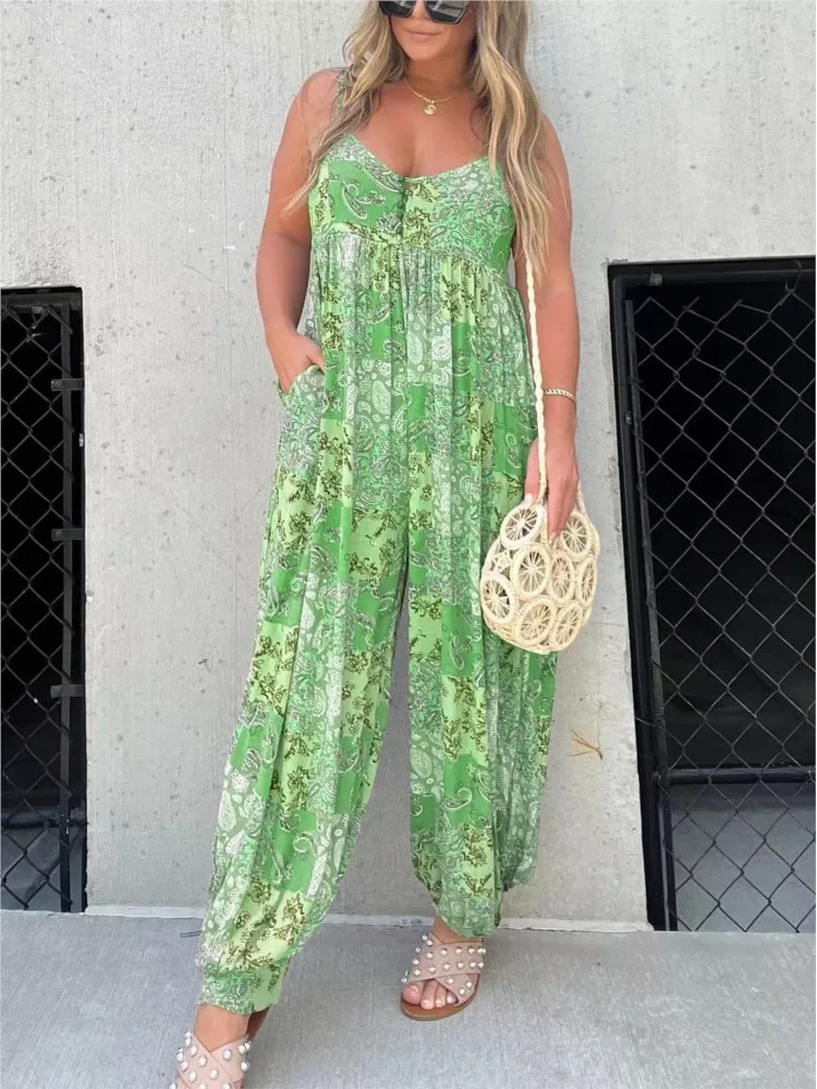 Fashion Print Sexy Jumpsuit Women V-Neck Sleeveless Backless Strap Wide Leg Pant Jumpsuits Casual Loose Holiday Women's Clothes
Fashion Print Sexy Jumpsuit Women V-Neck Sleeveless Backless Strap Wide Leg Pant Jumpsuits Casual Loose Holiday Women's Clothes