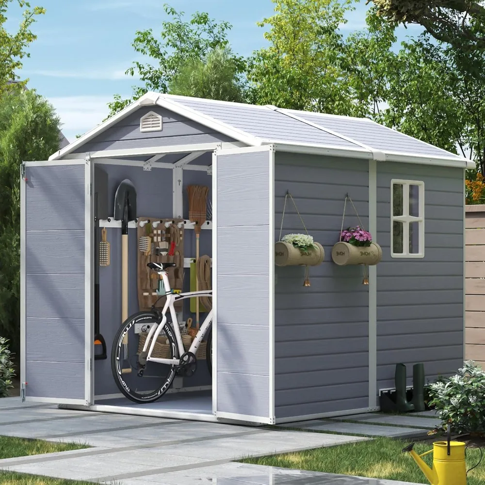 8x6FT Resin Outdoor Storage Shed with Floor, Plastic Garden Shed with Lockable Door and Window, Tools House to Store Patio
8x6FT Resin Outdoor Storage Shed with Floor, Plastic Garden Shed with Lockable Door and Window, Tools House to Store Patio