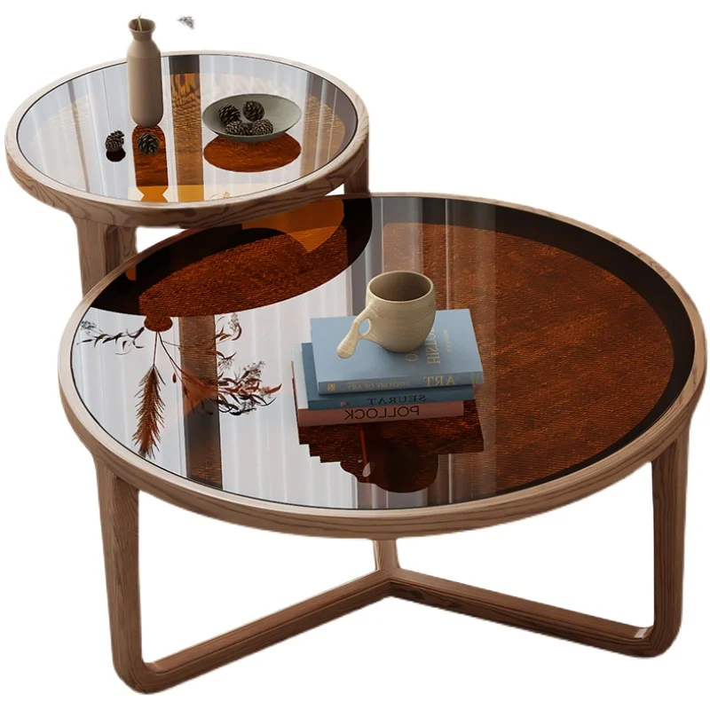 Nordic brown glass round coffee table combination ash wood living room sofa side table
Nordic brown glass round coffee table combination ash wood living room sofa side table