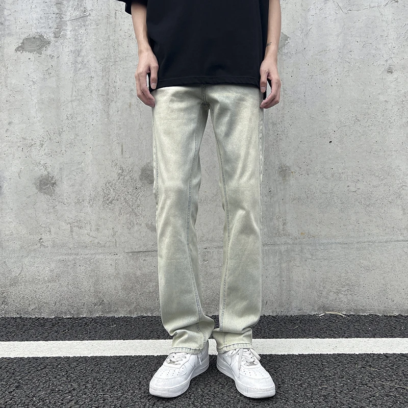 Street Hip Hop Men's Slim Fit Jeans Vintage Mud Yellow Y2K Micro Rake Elastic High Waist Denim Flare Pants
Street Hip Hop Men's Slim Fit Jeans Vintage Mud Yellow Y2K Micro Rake Elastic High Waist Denim Flare Pants
